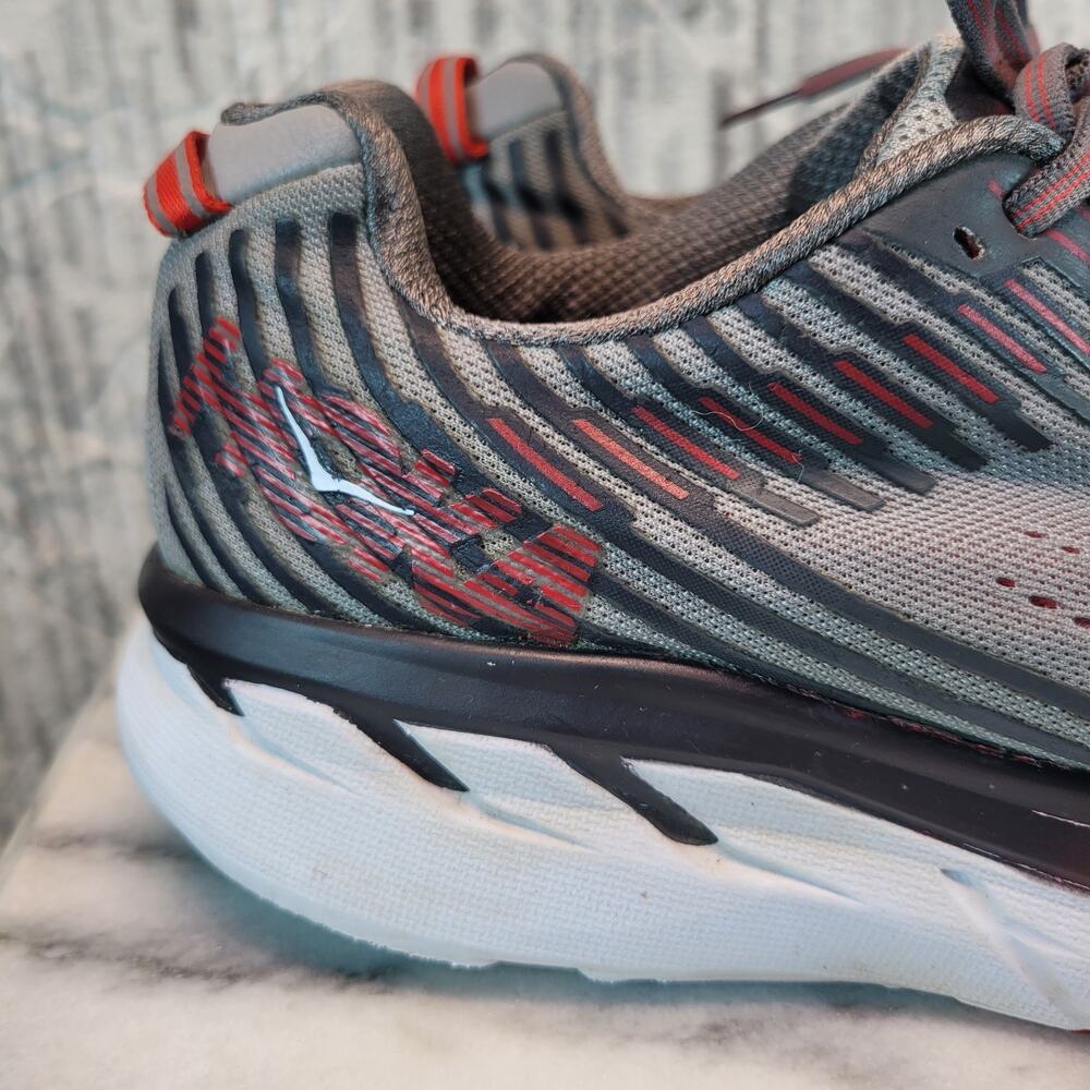 Hoka One One Clifton 5 Alloy/Steel Gray And Red Size 10 Men's - Picture 3 of 10